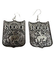 Load image into Gallery viewer, Silvertone Rodeo Earrings
