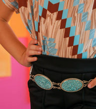 Load image into Gallery viewer, Girls Turquoise Rhinestone Oval Chain Belt
