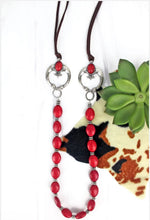 Load image into Gallery viewer, Red Naja Beaded Concho Cord Necklace
