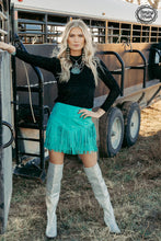 Load image into Gallery viewer, Forth Worth Fringe Skirt Turquoise
