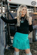 Load image into Gallery viewer, Forth Worth Fringe Skirt Turquoise
