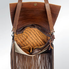Load image into Gallery viewer, American Darling Brown Cow Print Fringe Crossbody
