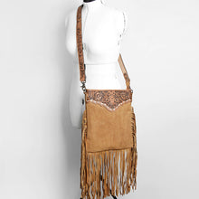 Load image into Gallery viewer, American Darling Camel Tooled Fringe Crossbody
