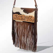 Load image into Gallery viewer, American Darling Brown Cow Print Fringe Crossbody
