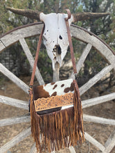 Load image into Gallery viewer, American Darling Brown Cow Print Fringe Crossbody
