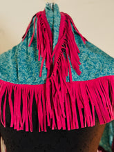 Load image into Gallery viewer, Girls Turquoise Tooled  Pink Fringe Wild Rag

