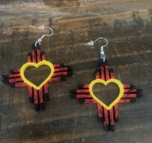Load image into Gallery viewer, Red , Yellow and Black Zia Heart Earrings
