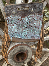 Load image into Gallery viewer, Blue Vine Hand Tooled Hand Tooled Purse

