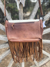 Load image into Gallery viewer, American Darling Brown Cow Print Fringe Crossbody
