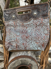 Load image into Gallery viewer, Blue Vine Hand Tooled Hand Tooled Purse
