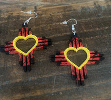Load image into Gallery viewer, Red , Yellow and Black Zia Heart Earrings
